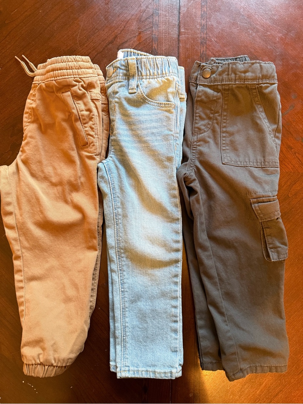 Old Navy Kids 3-Pack Jogger, Light Blue Jean, and Brown Cargo Pants